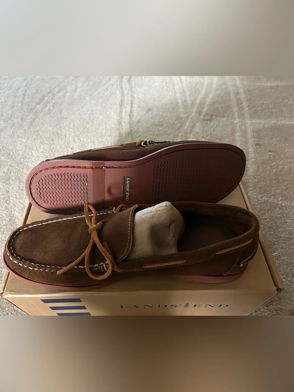 Lands' End Dark Brown Suede Slip-On Moccasin Loafers